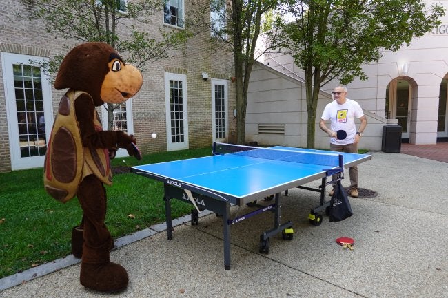 Testudo playing ping pong