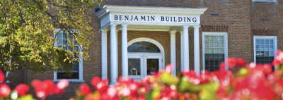 Benjamin building entrance with flowers