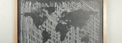 Map of the world drawn on a chalkbaord