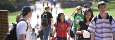 Student walks through campus