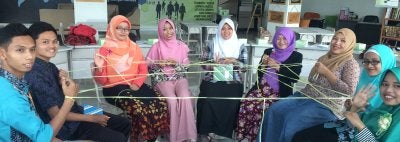 Indonesian English teachers with string exercise
