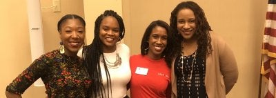 UMD doctoral student Autumn Griffin, second from left, with co-presenter and UIUC doctoral Melanie Kirkwood, conference coordinator and UGA doctoral Stephanie Tolliver, and University of Pennsylvania assistant professor Dr. Ebony Elizabeth Thomas. 