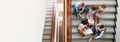High school students on staircase