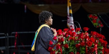 Elaine Johnson Coates '59 addresses the Class of 2019 at Commencement