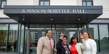Elaine Johnson Coates '59 at the dedication of Johnson-Whittle Hall