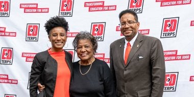 Dean Kimberly Griffin, Elaine Johnson Coates '59 and President Darryll J. Pines at the College of Education's 2024 Alumni of Color Celebration