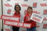 EdTerps hold up a sign reading "Transforming Education for Good" and "I Support UMD" on Giving Day 2026.