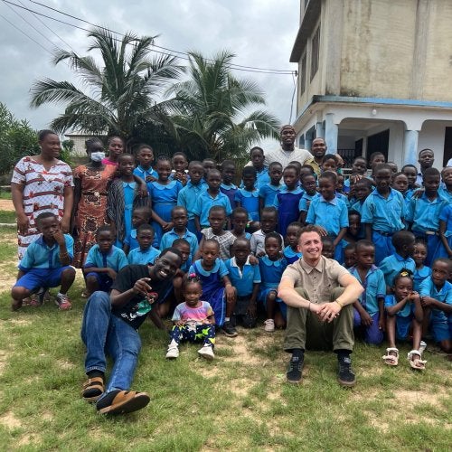 College of Education doctoral student Ebenezer Mensah (front left) leads nonprofit True Community's efforts to provide first aid and CPR training in Ghana.