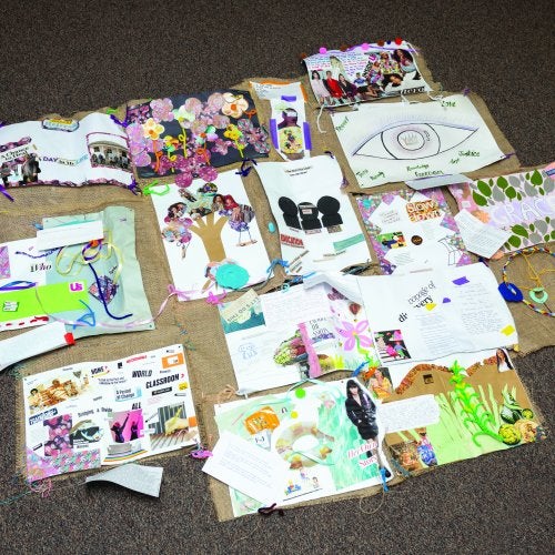 Zines sewn into a quilt in one of Rossina Zamora Liu's graduate classes