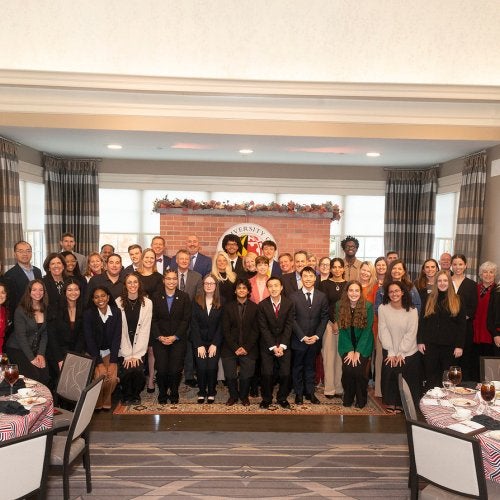 Group photo of 2025-26 Philip Merrill Presidential Scholars and their mentors
