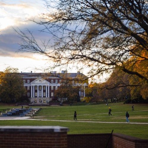 McKeldin Mall on a cloudy day in autumn.
