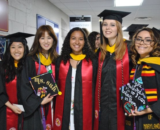 Students backstage before Spring 2018 Commencement