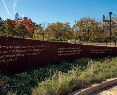 Frederick Douglass Square on Hornbake Plaza features inspirational quotes by the native Marylander and famed abolitionist on freedom, justice and equality.
