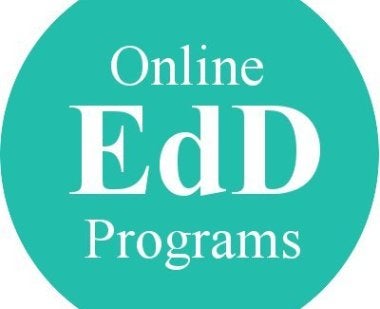 Teal circle with white text that says "Online EdD Programs"
