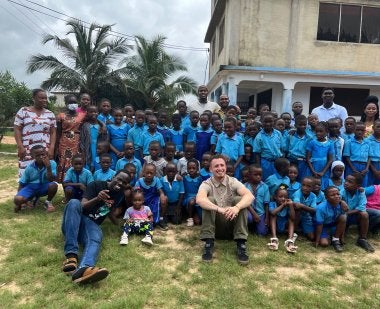College of Education doctoral student Ebenezer Mensah (front left) leads nonprofit True Community's efforts to provide first aid and CPR training in Ghana.