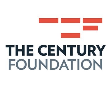 Random red rectangles. Words "The Century Foundation" in black.