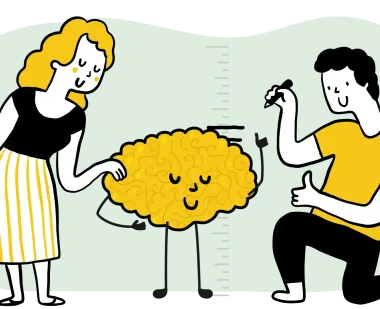 A woman and a man measure the growth of a cartoon brain. Illustration by iStock