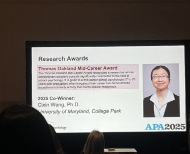 PPT slide of Cixin Wang being awarded by APA