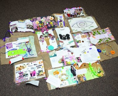 Zines sewn into a quilt in one of Rossina Zamora Liu's graduate classes