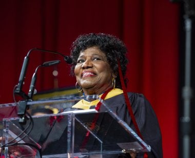 Elaine Johnson Coates '59 addresses the Class of 2019 at Commencement