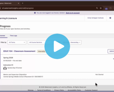 A preview of Completing a Student Time Log Entry video from Student Learning & Licensure by Watermark