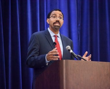 John King addresses the audience at the inaugural Dean's Lecture on Education and Society on April 9.