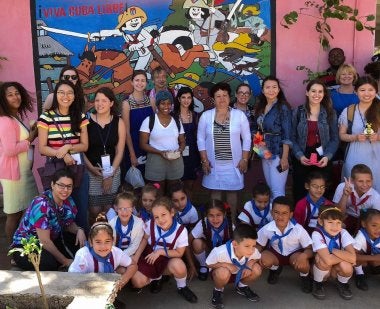 Graduate students visit a Cuban school