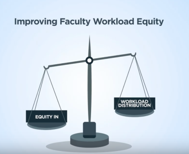 Improving faculty workload disparity - scale showing "equity in" one side and "workload disparity" on other side