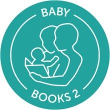 Circular teal logo displaying two parental figures sharing a book with an infant
