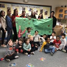 Children holding Global Hand washing banner