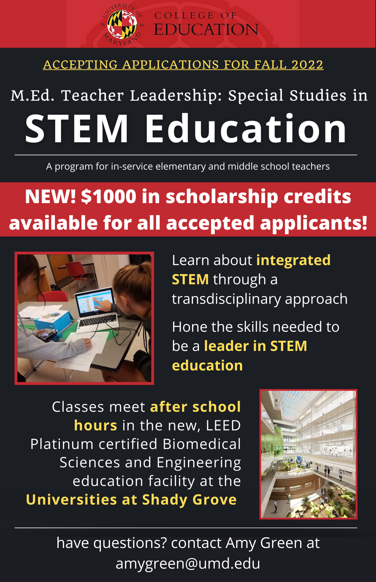 Now accepting applications for Fall 2022 for the M.Ed. STEM program!