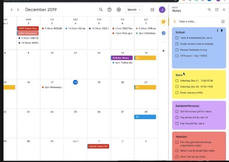 Google Keep calendar