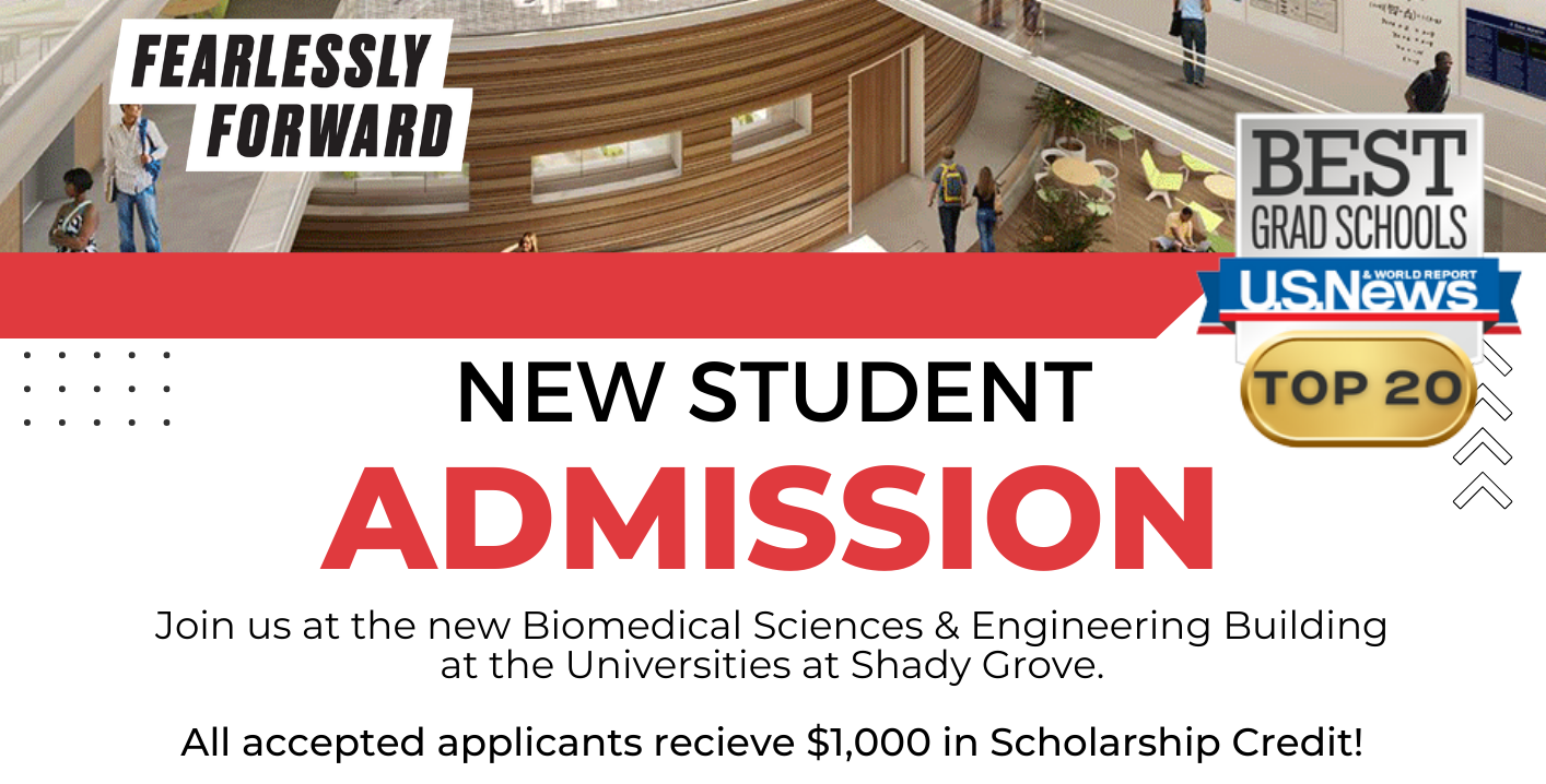 New Student Admission banner with information on a $1,000 scholarship for all accepted applicants.