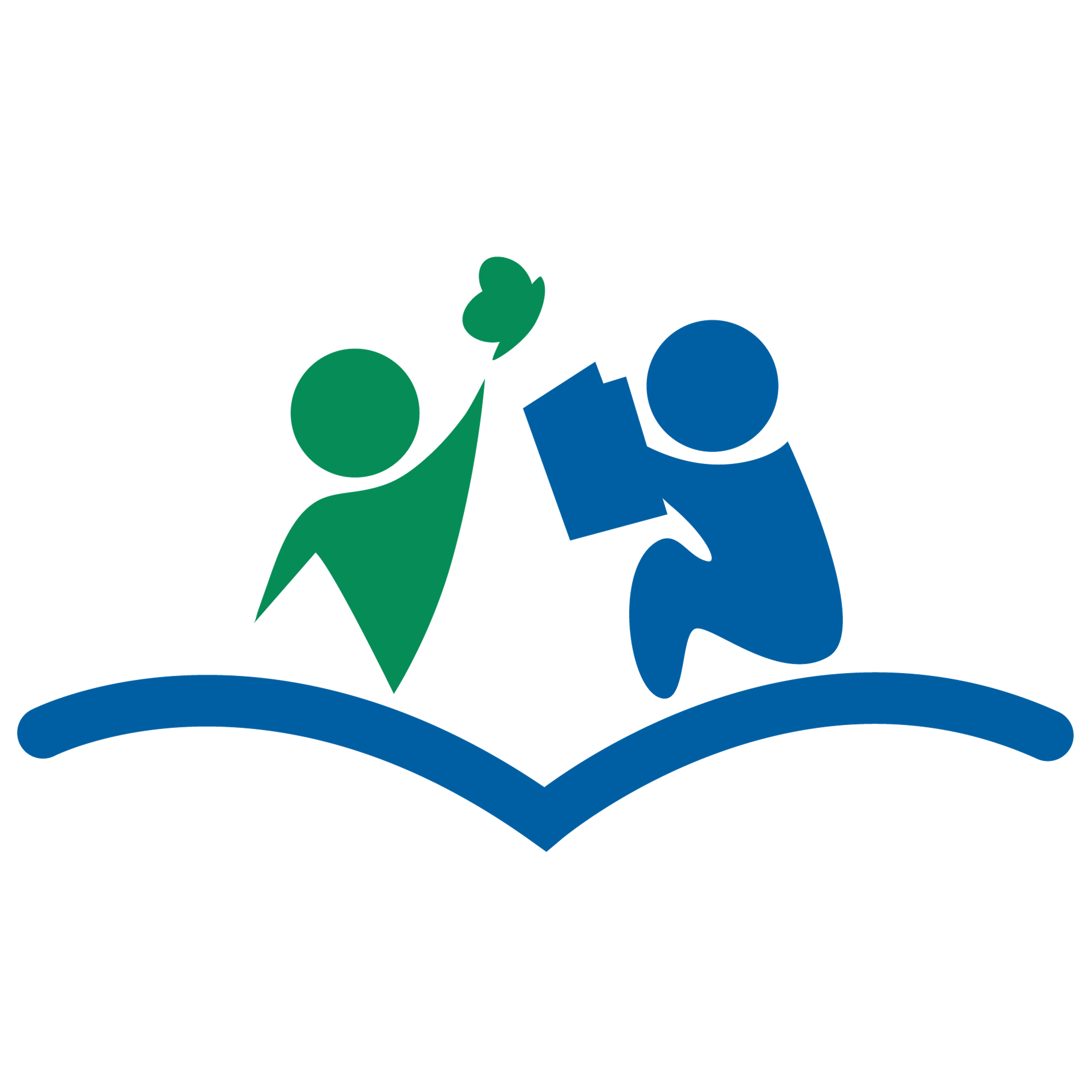 Children Discovering Their World Logo: Illustration of a child reaching for a butterfly and another child reading