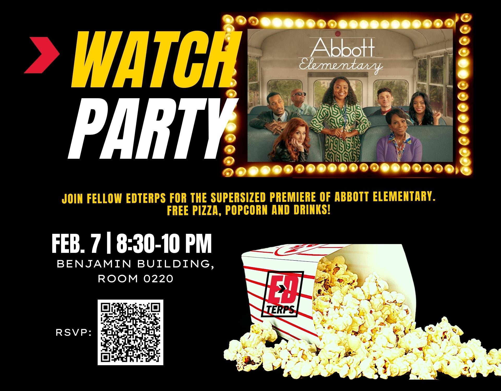 watch party for abbott elementary season 3 premier RSVP flyer