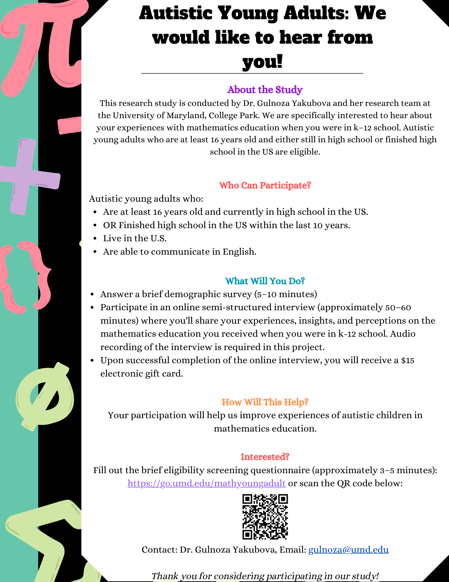 Flyer Autistic Young Adults Math Perspectives