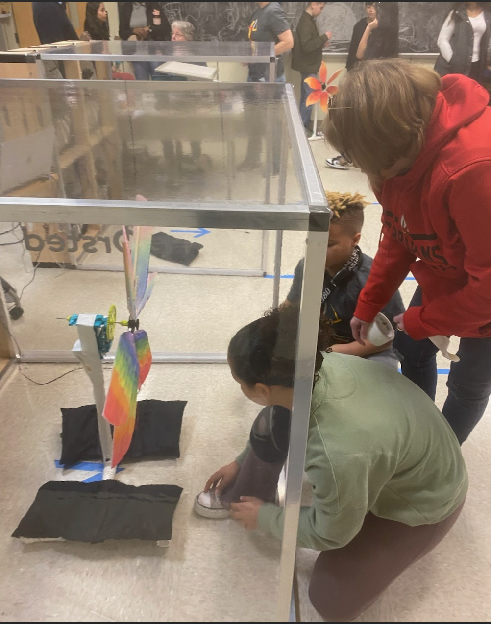 students with wind tunnel