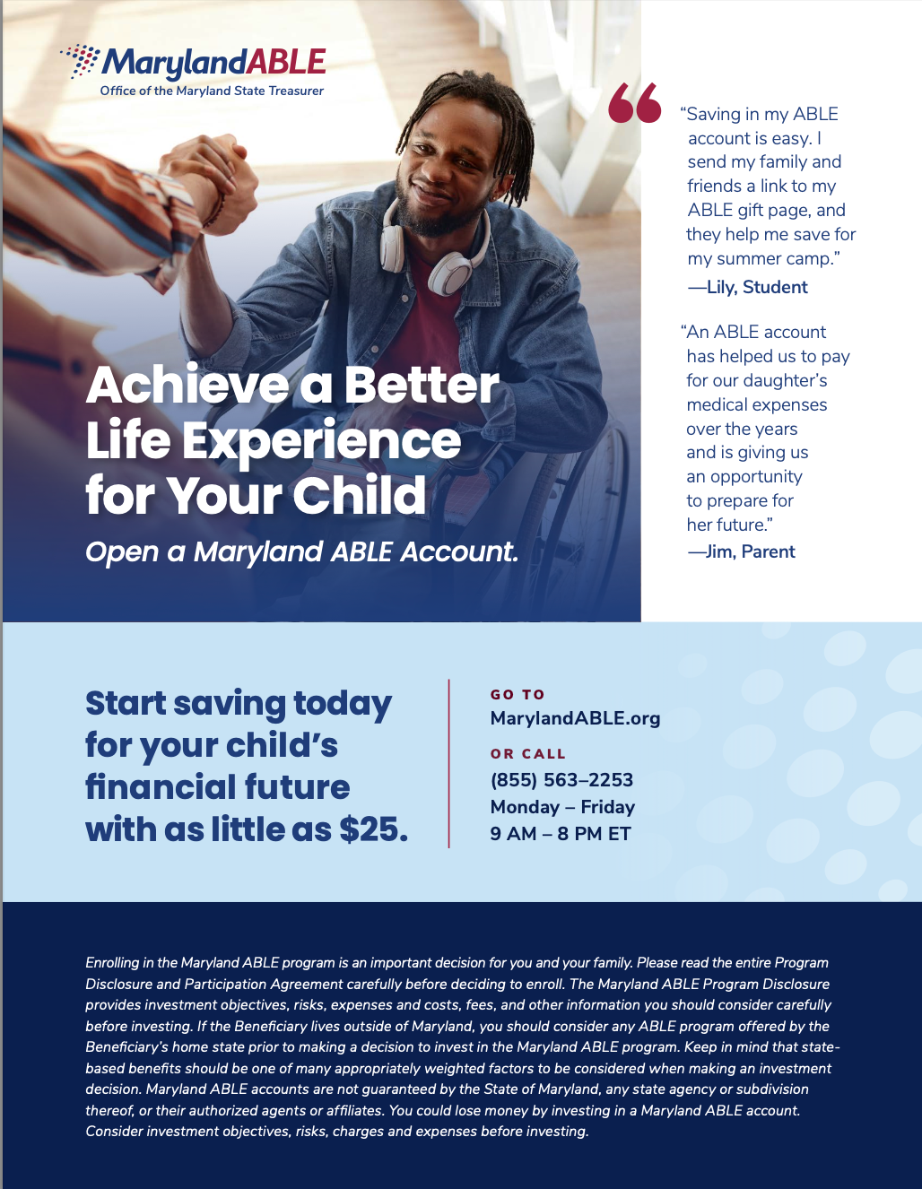 English Flyer for Information about the Maryland ABLE Plan Page 2