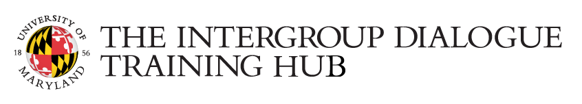 A logo that reads Intergroup Dialogue Training Hub, in white, black, red and yellow
