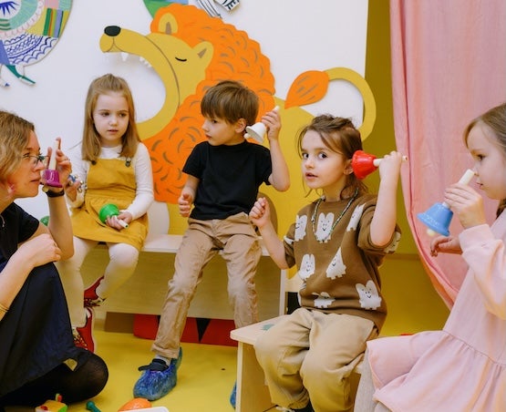 Children in music class