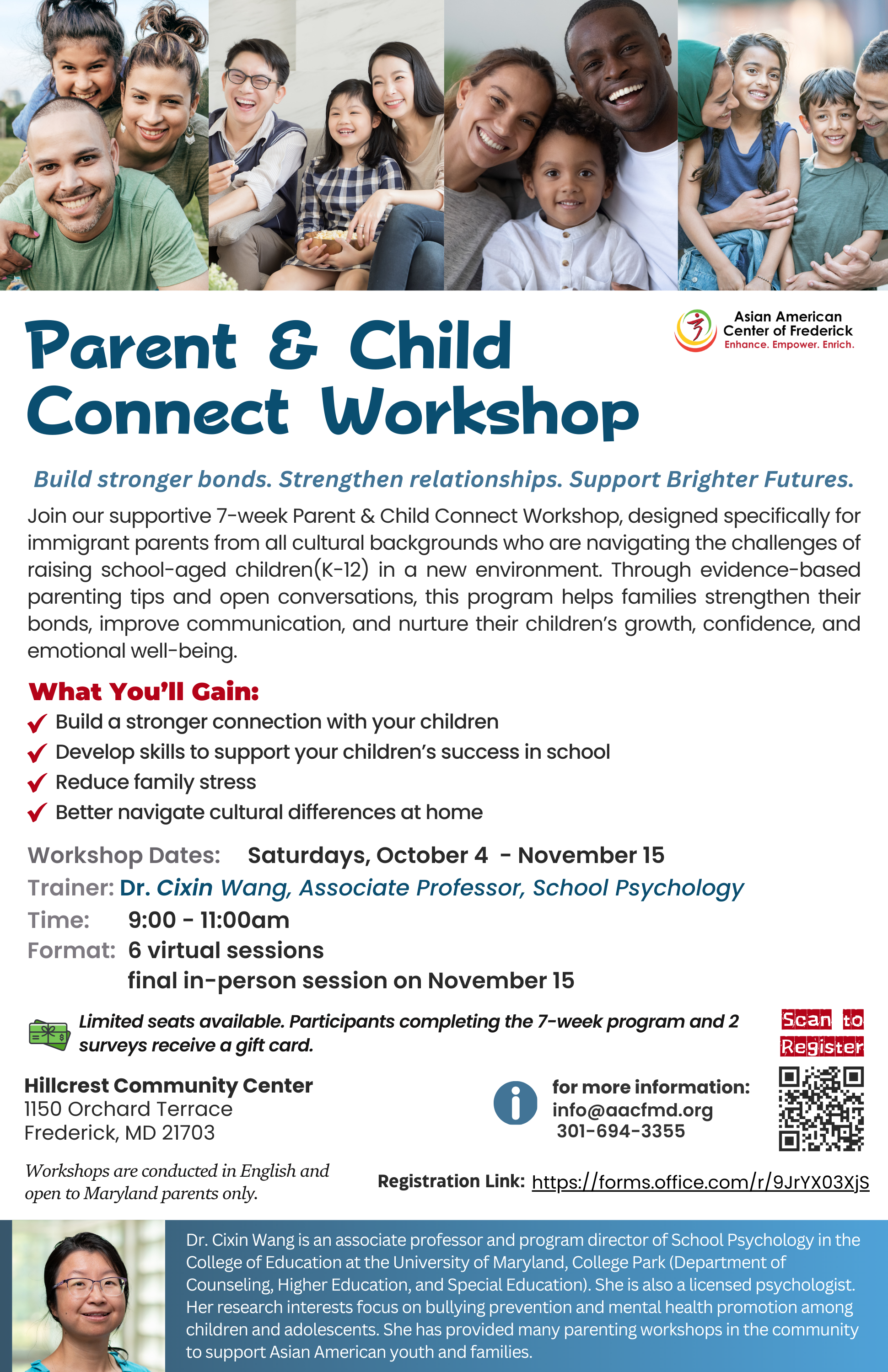 Flyer for Free Parent Child Connect Workshop for Diverse Families