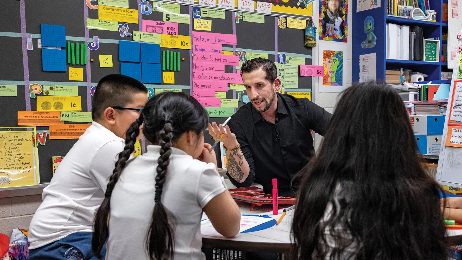 A teacher leads a literacy activity at Cool Spring Elementary, a local dual-language elementary school, which works with the Maryland Initiative for Literacy and Equity.