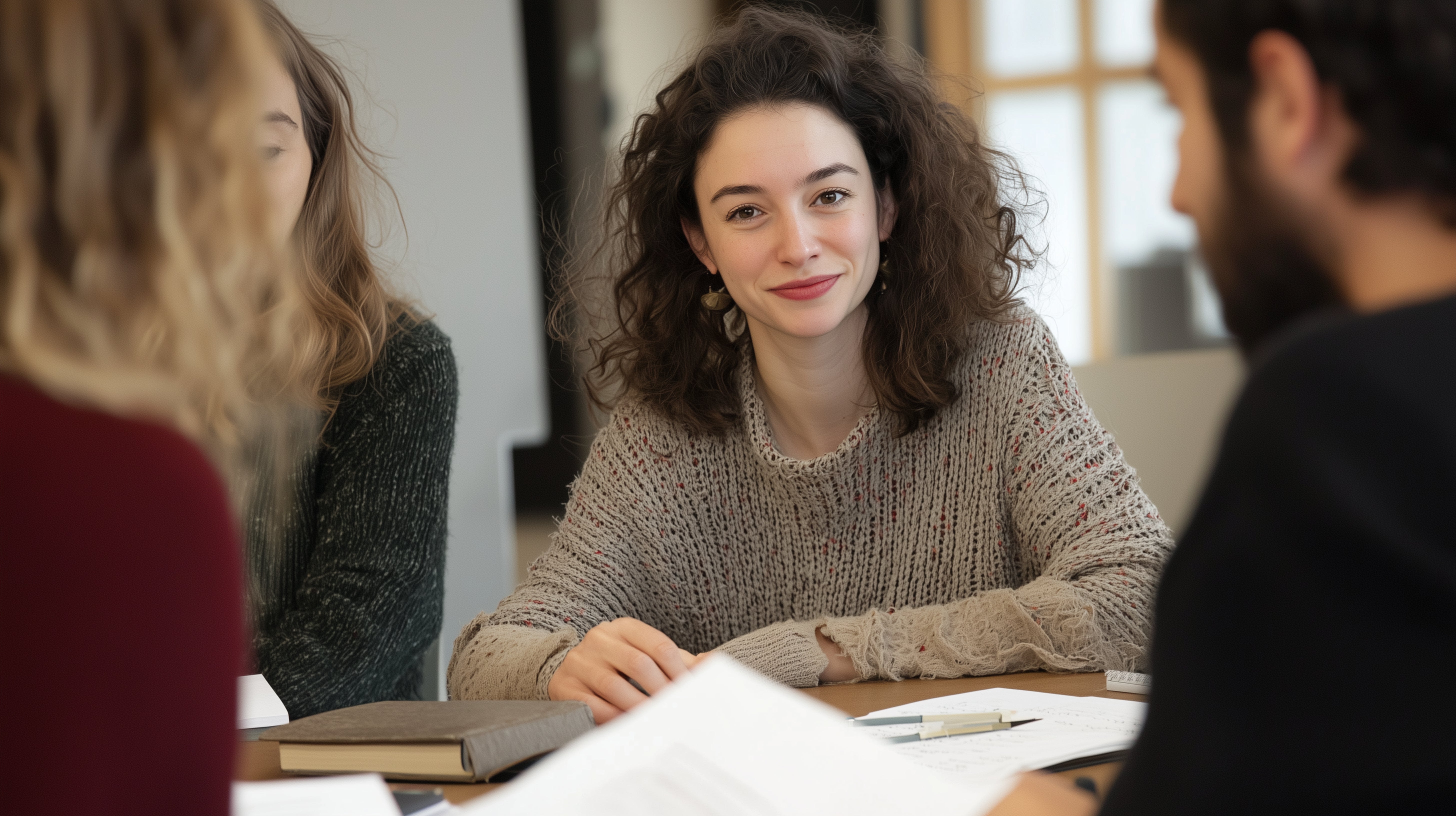 Women at desk, looking at camera