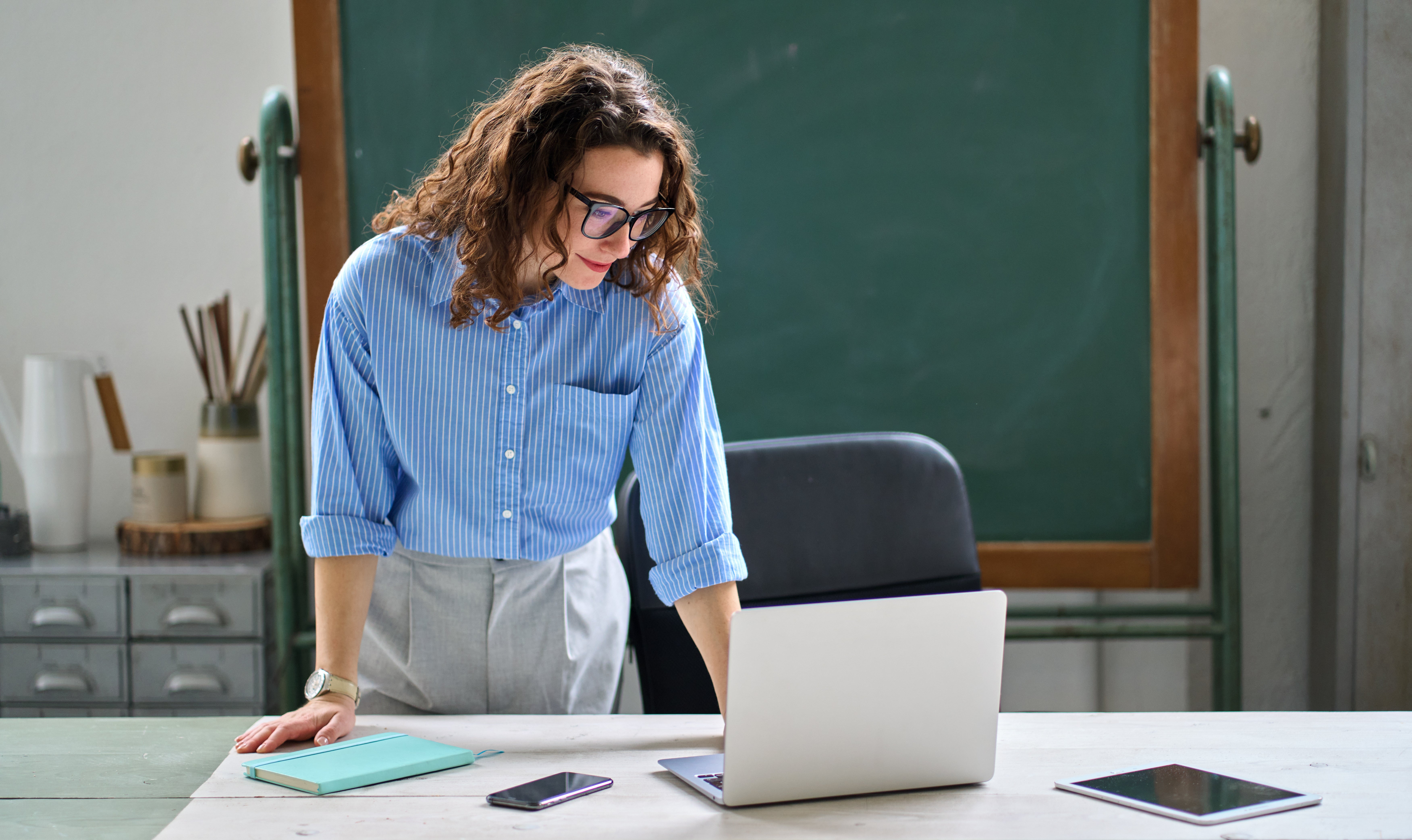Teacher at computer