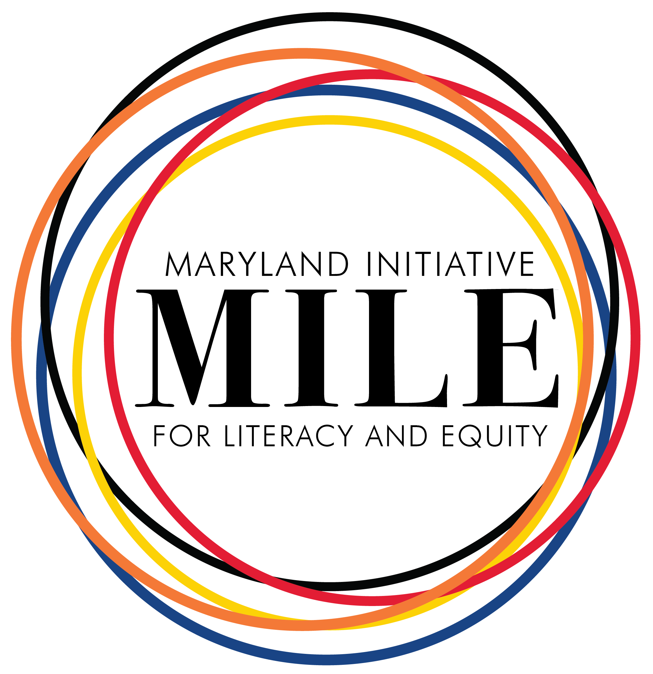A yellow, red, orange, blue, and black ring encircle the word "MILE"