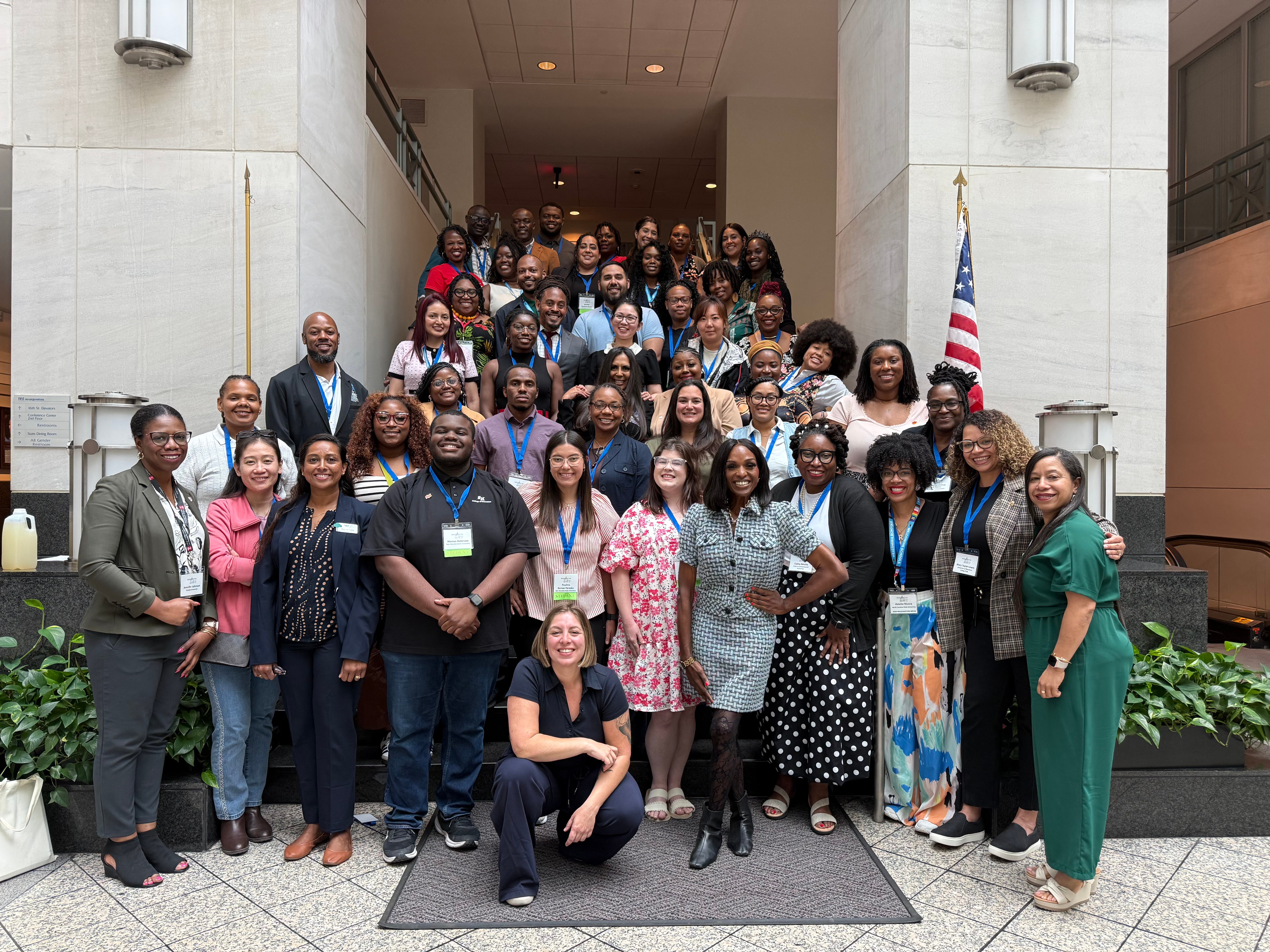 A large group of Holmes Scholars, Program Coordinators, and the AACTE Holmes Scholars Team at the National Education Association on June 1, 2026. 