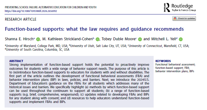 Snapshop of an article and abstract from Function-based supports: what the law requires and guidance recommends