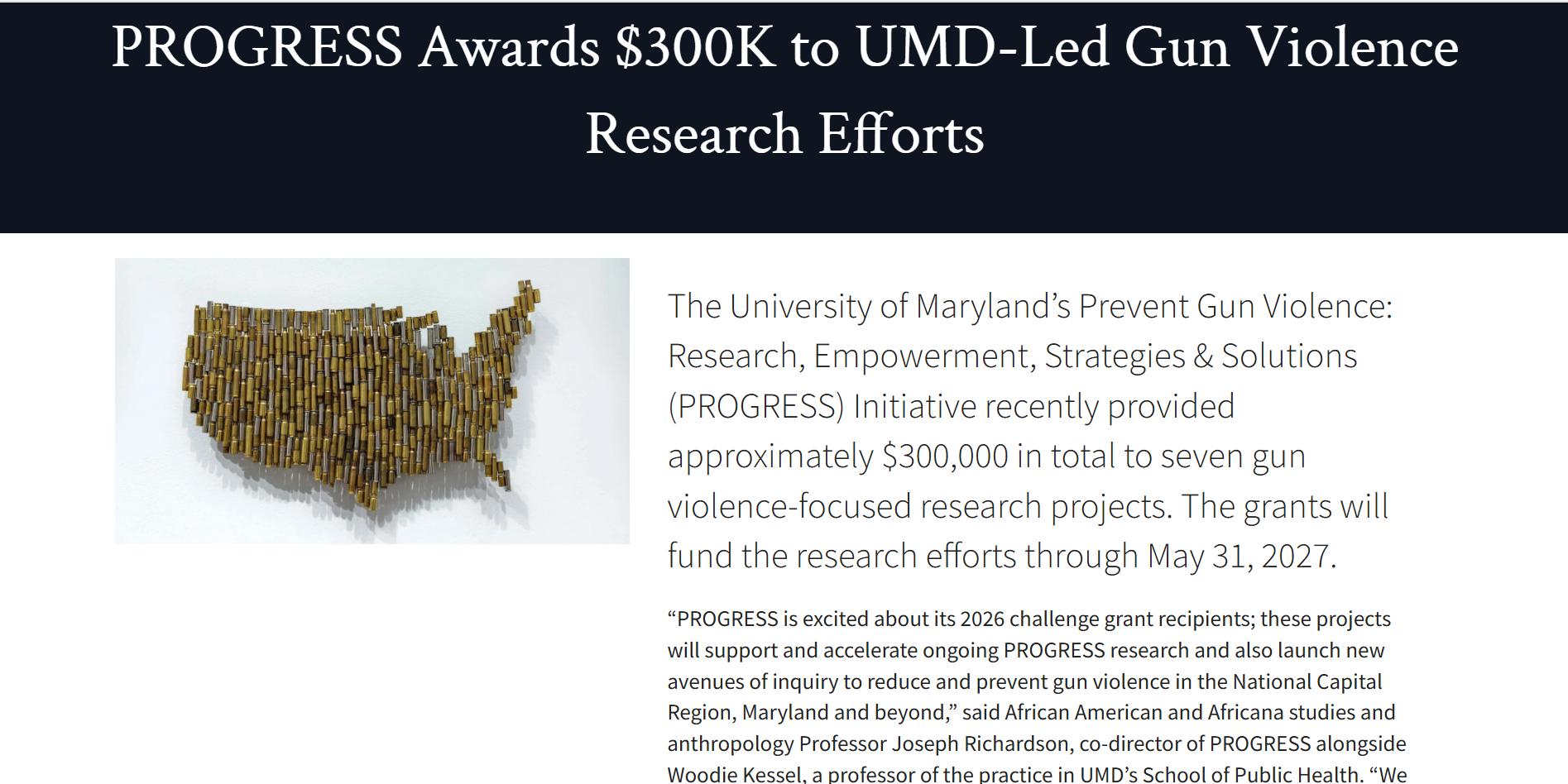 Snapshot of PROGRESS grant announcement of awarded projects