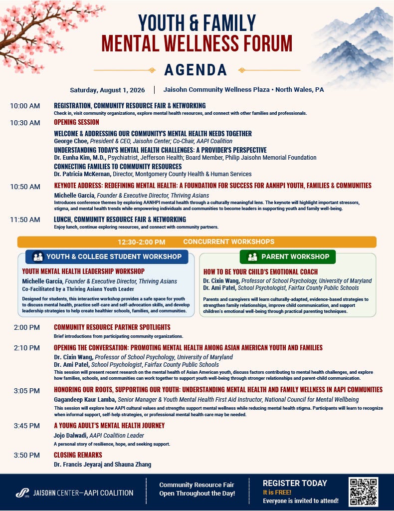 The agenda for the Youth and Family Wellness Forum is displayed.