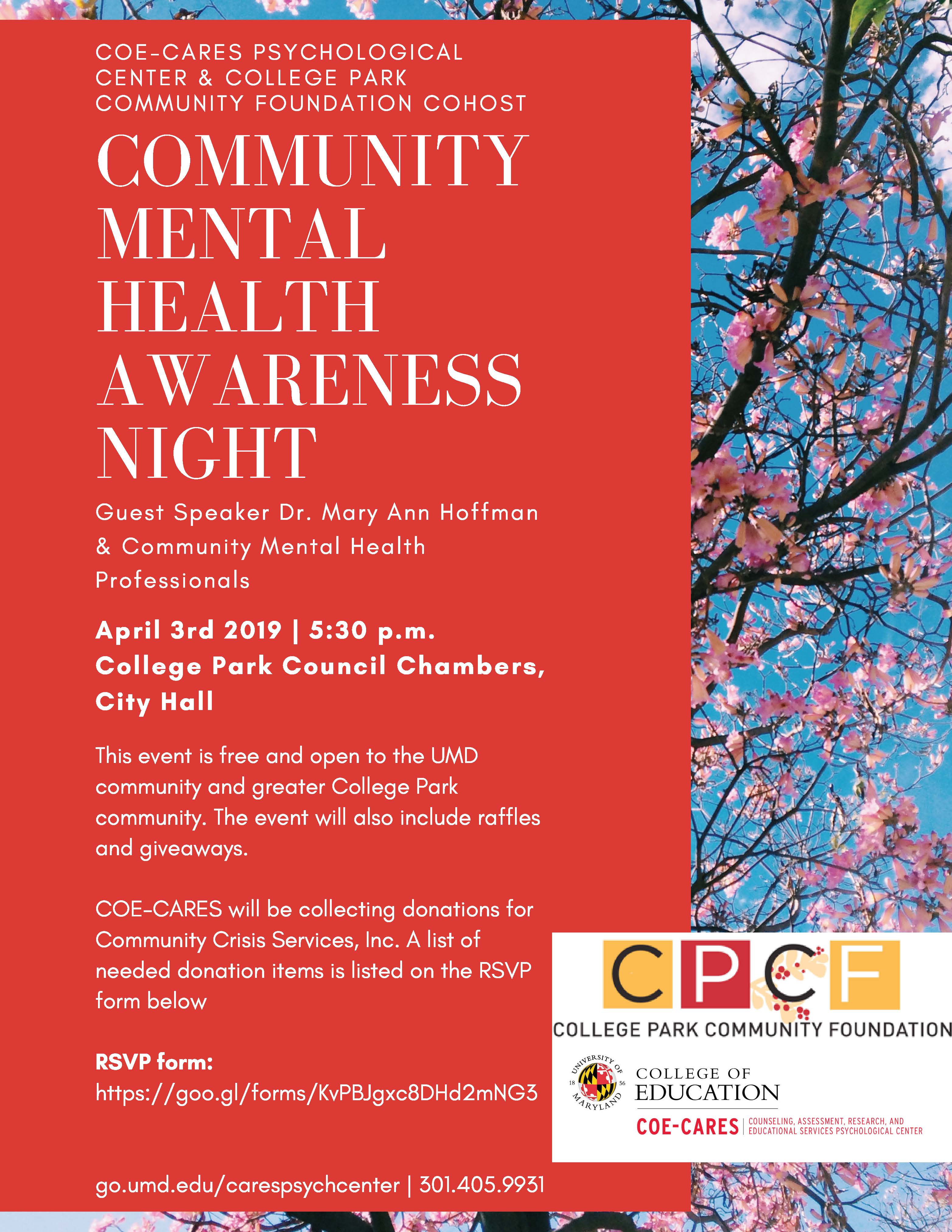 Community Mental Health Awareness Night, Date, Description, Location and Speakers 